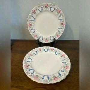 2-8" Plates Vintage Tuscan Fine English Bone China Pink Rose Gold Trim England